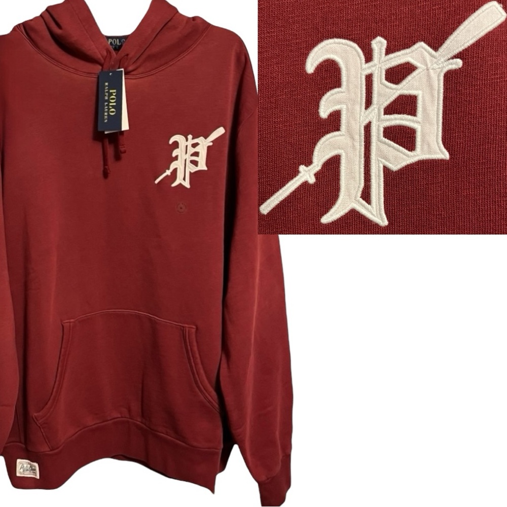 Polo by Ralph Lauren Burgundy Hoodie Fleece Vintage Rowing P Logo Sweatshirt NWT